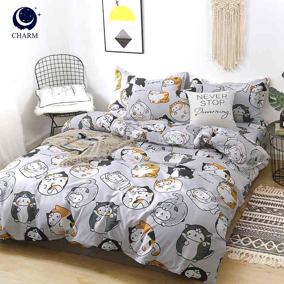 CHARM ชุดผ้าปูที่นอน + ผ้านวม 3.5 ฟุต 4 ชิ้น ลาย LAZY CAT คอลเลคชั่น DREAMY